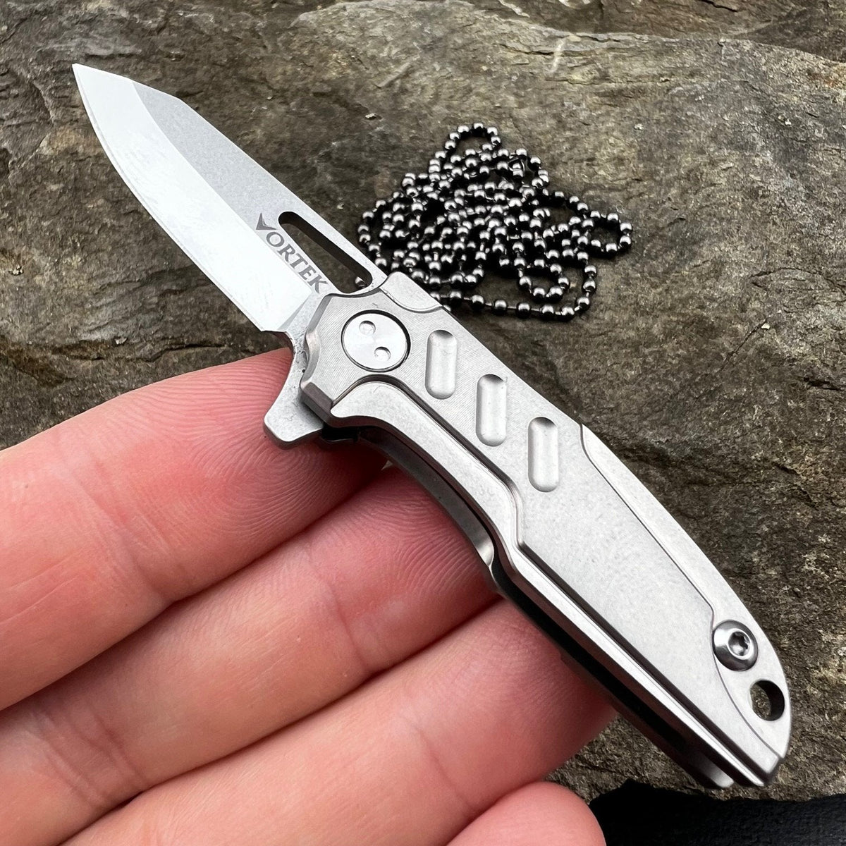 VORTEK TINY-Ti Titanium Handles D2 Blade Small Keychain Necklace Foldi