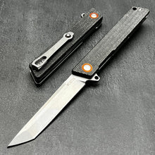 Load image into Gallery viewer, TANGO: D2 Tanto Blade, Black Micarta Handles, Ball Bearing Flipper System