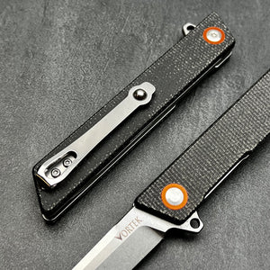 TANGO: D2 Tanto Blade, Black Micarta Handles, Ball Bearing Flipper System