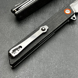 TANGO: D2 Tanto Blade, Black Micarta Handles, Ball Bearing Flipper System