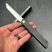 Load image into Gallery viewer, TANGO: D2 Tanto Blade, Black Micarta Handles, Ball Bearing Flipper System