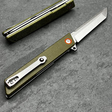 Load image into Gallery viewer, TANGO: D2 Tanto Blade, Green Micarta Handles, Ball Bearing Flipper System