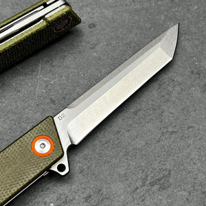 TANGO: D2 Tanto Blade, Green Micarta Handles, Ball Bearing Flipper System