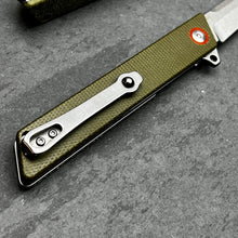 Load image into Gallery viewer, TANGO: D2 Tanto Blade, Green Micarta Handles, Ball Bearing Flipper System