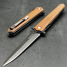 Load image into Gallery viewer, KEELA: D2 Dagger Blade, Brown Micarta Handles, Ball Bearing Flipper System