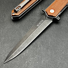 Load image into Gallery viewer, KEELA: D2 Dagger Blade, Brown Micarta Handles, Ball Bearing Flipper System