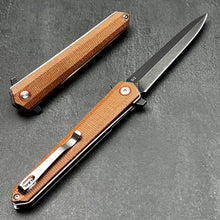 Load image into Gallery viewer, KEELA: D2 Dagger Blade, Brown Micarta Handles, Ball Bearing Flipper System