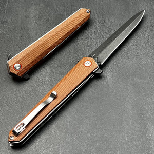 KEELA: D2 Dagger Blade, Brown Micarta Handles, Ball Bearing Flipper System