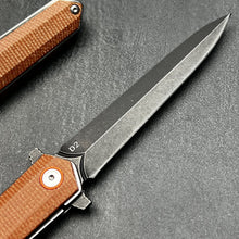 Load image into Gallery viewer, KEELA: D2 Dagger Blade, Brown Micarta Handles, Ball Bearing Flipper System