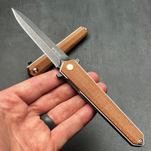 Load image into Gallery viewer, KEELA: D2 Dagger Blade, Brown Micarta Handles, Ball Bearing Flipper System