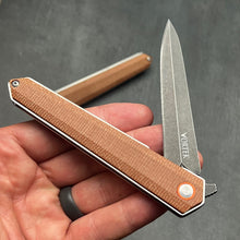 Load image into Gallery viewer, KEELA: D2 Dagger Blade, Brown Micarta Handles, Ball Bearing Flipper System