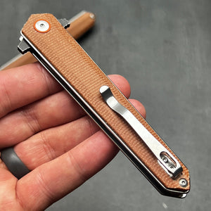 KEELA: D2 Dagger Blade, Brown Micarta Handles, Ball Bearing Flipper System