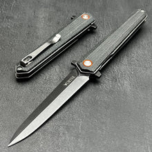 Load image into Gallery viewer, KEELA: D2 Dagger Blade, Black Micarta Handles, Ball Bearing Flipper System