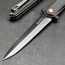 Load image into Gallery viewer, KEELA: D2 Dagger Blade, Black Micarta Handles, Ball Bearing Flipper System