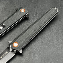 Load image into Gallery viewer, KEELA: D2 Dagger Blade, Black Micarta Handles, Ball Bearing Flipper System