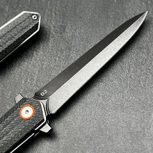 Load image into Gallery viewer, KEELA: D2 Dagger Blade, Black Micarta Handles, Ball Bearing Flipper System