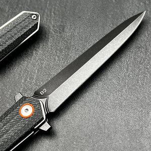 KEELA: D2 Dagger Blade, Black Micarta Handles, Ball Bearing Flipper System