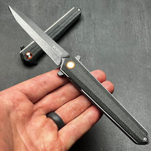 Load image into Gallery viewer, KEELA: D2 Dagger Blade, Black Micarta Handles, Ball Bearing Flipper System