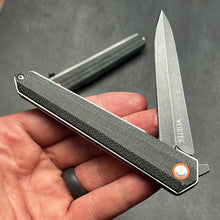 Load image into Gallery viewer, KEELA: D2 Dagger Blade, Black Micarta Handles, Ball Bearing Flipper System