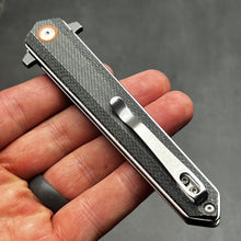 Load image into Gallery viewer, KEELA: D2 Dagger Blade, Black Micarta Handles, Ball Bearing Flipper System