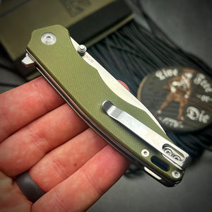 AXEL:  Green G10 Handles,  9Cr18 Blade,  Ball Bearing Pivot System,  EDC Folding Pocket Knife