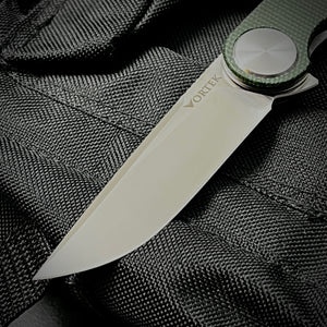 FINCH:  Green Micarta Handles,  Ball Bearing Pivot System,  D2 Blade, Folding Pocket Knife
