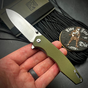 AXEL:  Green G10 Handles,  9Cr18 Blade,  Ball Bearing Pivot System,  EDC Folding Pocket Knife
