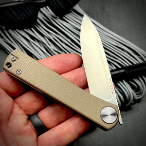 OSKAR:  Brown Micarta Handles,  D2 Steel Blade,  Ball Bearing Pivot System,   EDC Folding Pocket Knife
