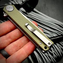 Load image into Gallery viewer, OSKAR:  Green Micarta Handles,  D2 Blade,  Ball Bearing Pivot System,  EDC Flipper Blade Folding Pocket Knife