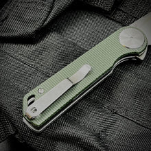 Load image into Gallery viewer, FINCH:  Green Micarta Handles,  Ball Bearing Pivot System,  D2 Blade, Folding Pocket Knife