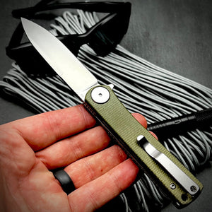 OSKAR:  Green Micarta Handles,  D2 Blade,  Ball Bearing Pivot System,  EDC Flipper Blade Folding Pocket Knife