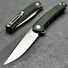 Load image into Gallery viewer, BURST: Green Micarta Handles, D2 Carbon Steel Blade, Ball Bearing Flipper Pivot System