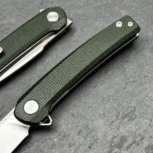 Load image into Gallery viewer, BURST: Green Micarta Handles, D2 Carbon Steel Blade, Ball Bearing Flipper Pivot System