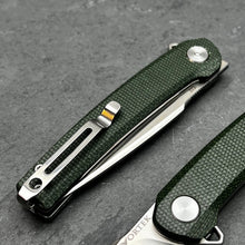 Load image into Gallery viewer, BURST: Green Micarta Handles, D2 Carbon Steel Blade, Ball Bearing Flipper Pivot System