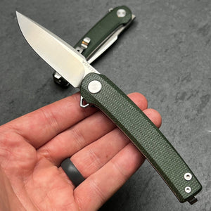 BURST: Green Micarta Handles, D2 Carbon Steel Blade, Ball Bearing Flipper Pivot System