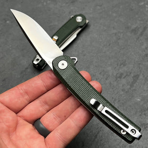 BURST: Green Micarta Handles, D2 Carbon Steel Blade, Ball Bearing Flipper Pivot System