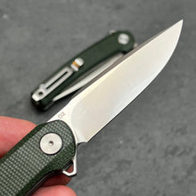 Load image into Gallery viewer, BURST: Green Micarta Handles, D2 Carbon Steel Blade, Ball Bearing Flipper Pivot System