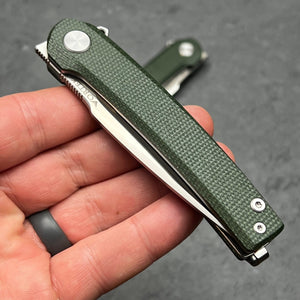 BURST: Green Micarta Handles, D2 Carbon Steel Blade, Ball Bearing Flipper Pivot System