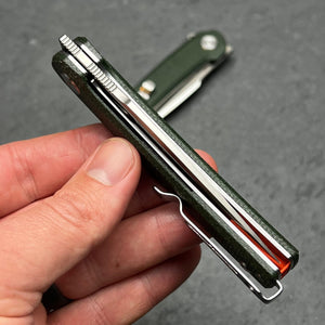 BURST: Green Micarta Handles, D2 Carbon Steel Blade, Ball Bearing Flipper Pivot System