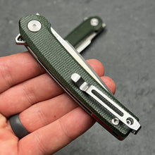 Load image into Gallery viewer, BURST: Green Micarta Handles, D2 Carbon Steel Blade, Ball Bearing Flipper Pivot System