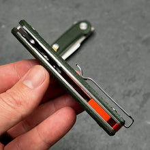 Load image into Gallery viewer, BURST: Green Micarta Handles, D2 Carbon Steel Blade, Ball Bearing Flipper Pivot System