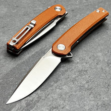 Load image into Gallery viewer, BURST: Brown Micarta Handles, D2 Carbon Steel Blade, Fast Open Ball Bearing Flipper Pivot System