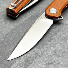 Load image into Gallery viewer, BURST: Brown Micarta Handles, D2 Carbon Steel Blade, Fast Open Ball Bearing Flipper Pivot System