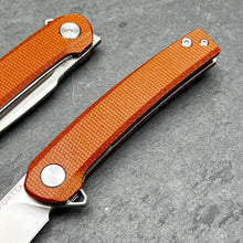 Load image into Gallery viewer, BURST: Brown Micarta Handles, D2 Carbon Steel Blade, Fast Open Ball Bearing Flipper Pivot System