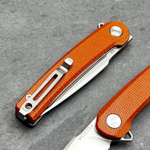 Load image into Gallery viewer, BURST: Brown Micarta Handles, D2 Carbon Steel Blade, Fast Open Ball Bearing Flipper Pivot System