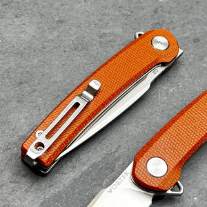 BURST: Brown Micarta Handles, D2 Carbon Steel Blade, Fast Open Ball Bearing Flipper Pivot System