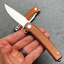 Load image into Gallery viewer, BURST: Brown Micarta Handles, D2 Carbon Steel Blade, Fast Open Ball Bearing Flipper Pivot System