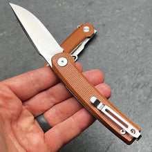 Load image into Gallery viewer, BURST: Brown Micarta Handles, D2 Carbon Steel Blade, Fast Open Ball Bearing Flipper Pivot System