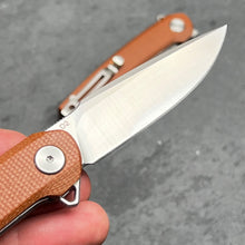 Load image into Gallery viewer, BURST: Brown Micarta Handles, D2 Carbon Steel Blade, Fast Open Ball Bearing Flipper Pivot System