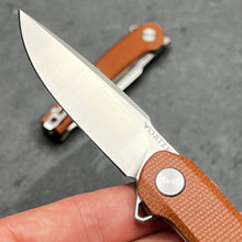 Load image into Gallery viewer, BURST: Brown Micarta Handles, D2 Carbon Steel Blade, Fast Open Ball Bearing Flipper Pivot System